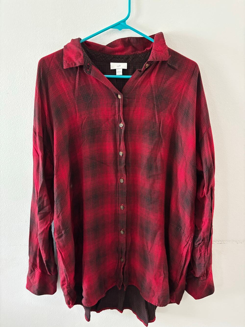 J.Jill Womens Plaid Long Sleeve Button Down Top Size Large Red Black Tunic